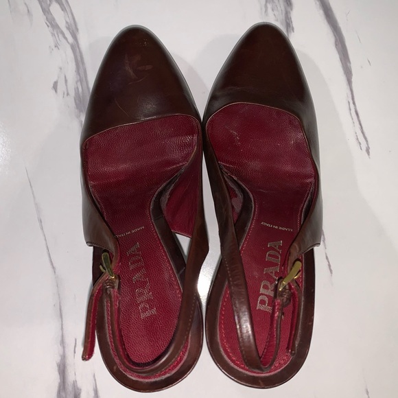 PRADA VERO CUOIO Brown Burgundy Leather Platform Pumps High Heels 38 - Picture 10 of 16